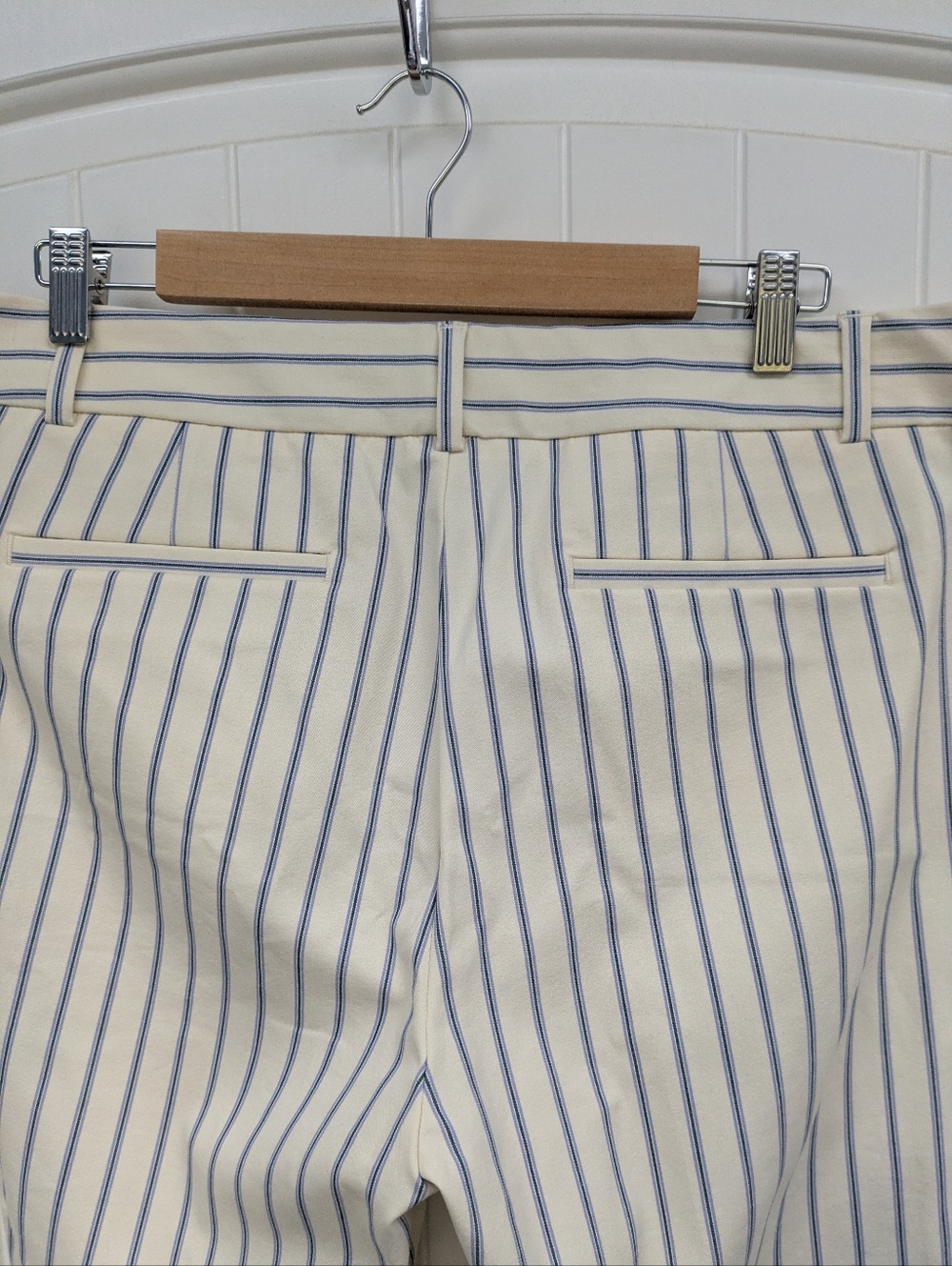 Anthropologie Essential Slim Cream Trousers with Blue & Lavender Pinstripes - Picture 8 of 10